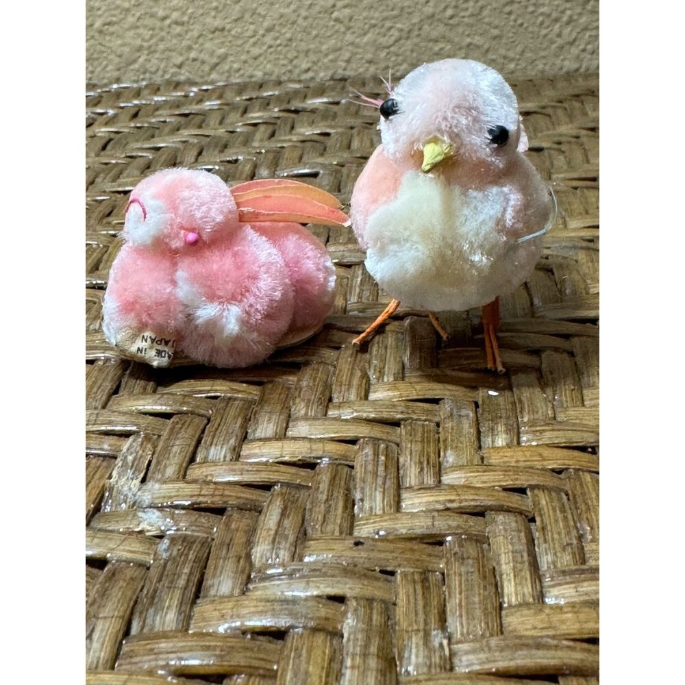 Vintage Pink & White Pipe Cleaner Bird & Rabbit Figurines  Made In Japan